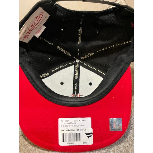 Mitchell & Ness Houston Rockets Pop Block Black/Red Adjustable Snapback Hat Cap - Picture 2 of 3